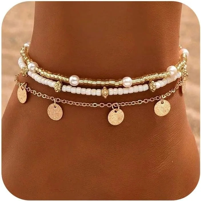 Layered Anklet Set on Beach